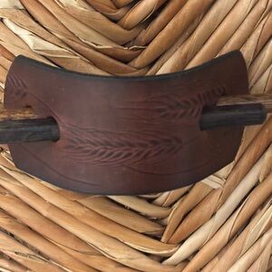 Brown Leather Hair Barrette With 2 Stick Closure Made in the U.S.A.